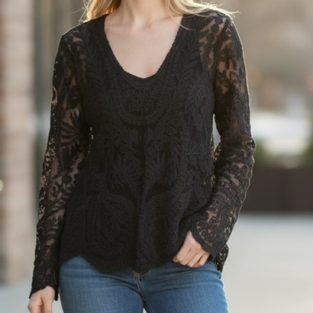Simply Couture Black Lace Tunic Top